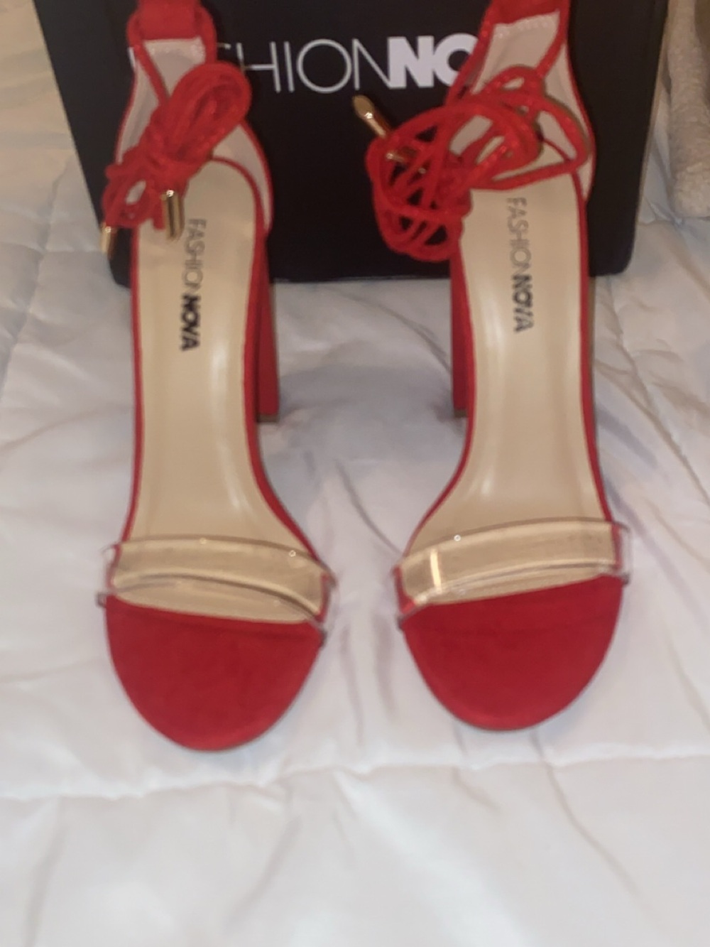 Fashion Nova Red Block Heel Sandals
